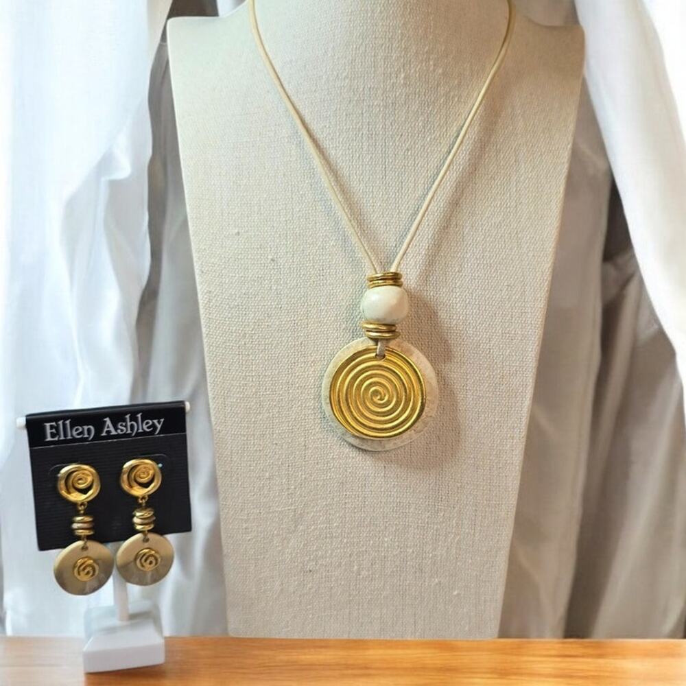 Gold and Ivory Spiral Earring and Necklace Ellen Ashley Set - Modern Chic